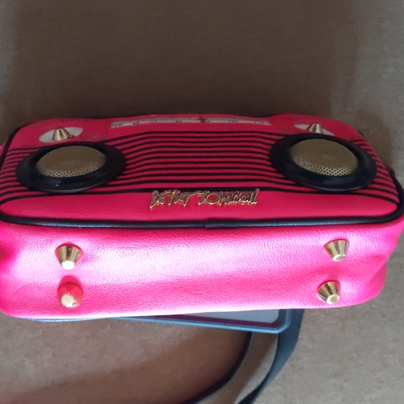 Gently used pink Betsey Johnson Radio Here Comes Treble Crossbody Purse - Picture 3 of 5